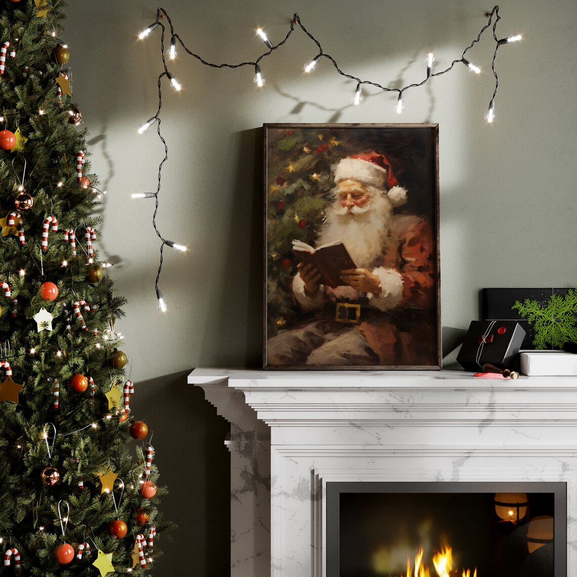 Santa Reading Book Vintage Christmas Wall Art - Image 2