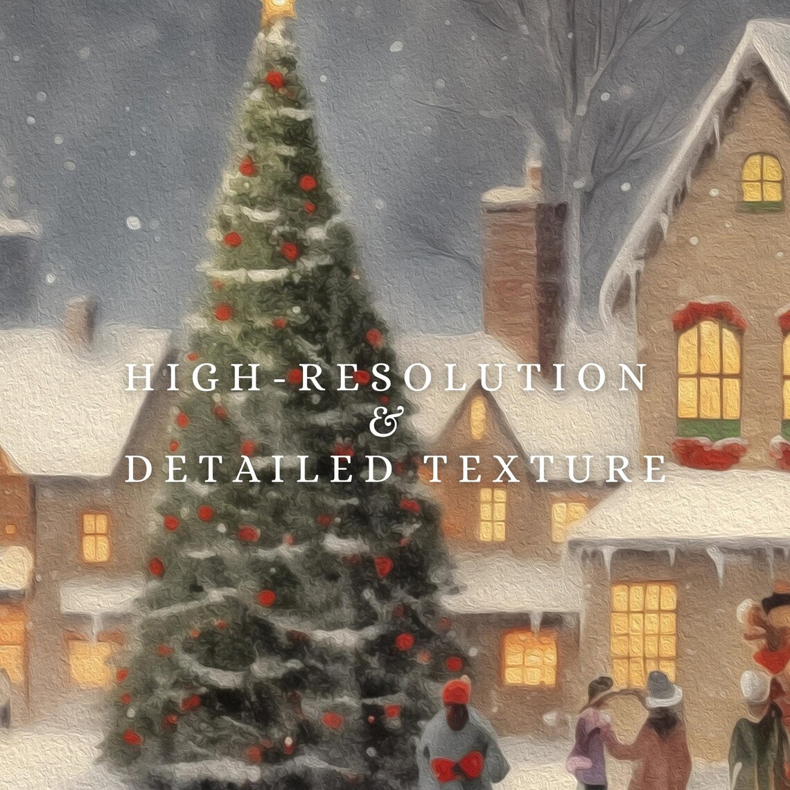 Snowy Village At Night Christmas Tree Snowy Square Scene Art Poster - Image 2