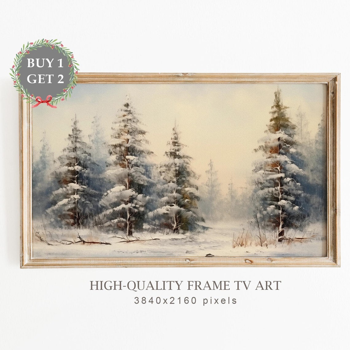 Snow Covered Pine Trees Neutral Winter Landscape Scene Art Poster
