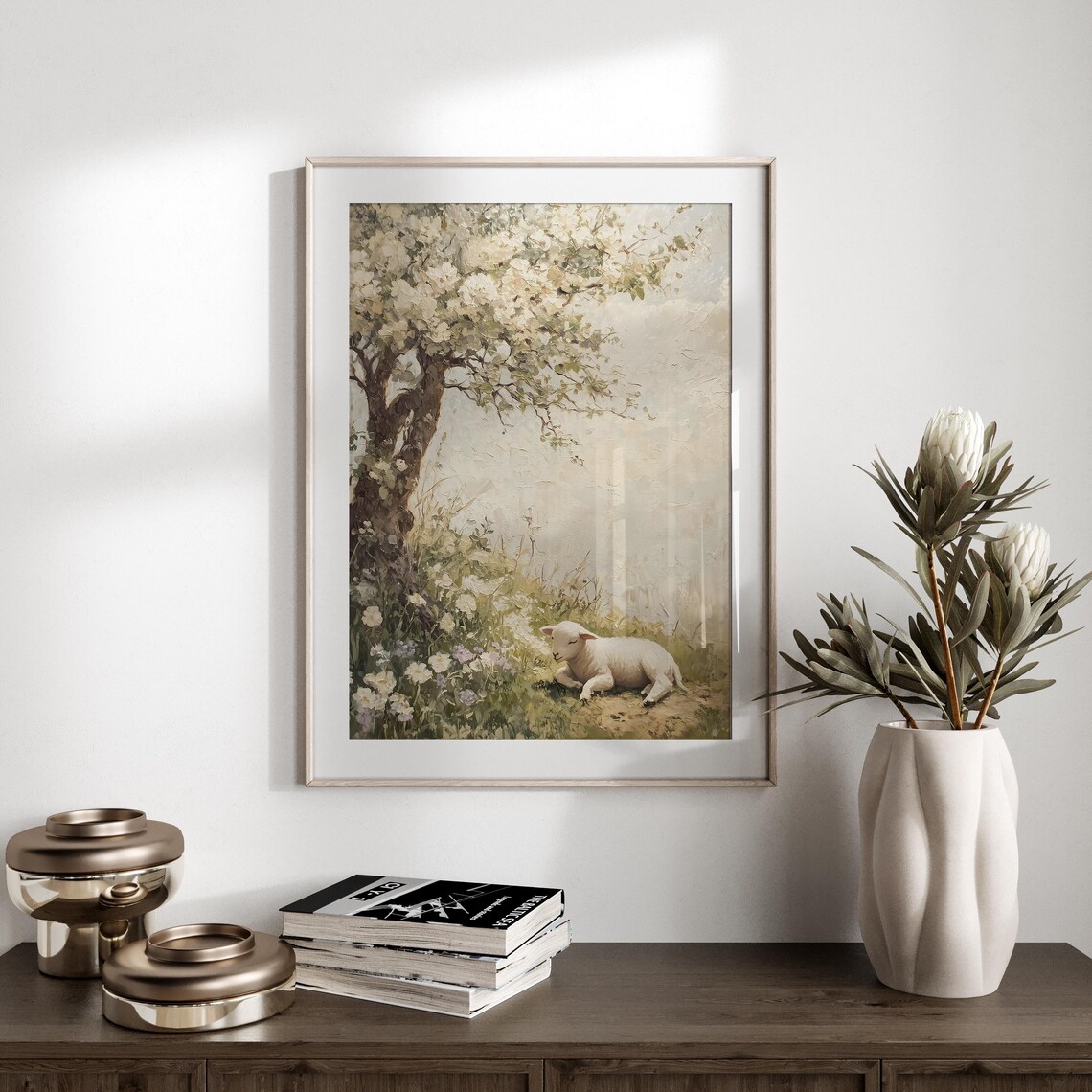 Vintage Spring Landscape, Neutral Farmhouse Art Print - Image 3