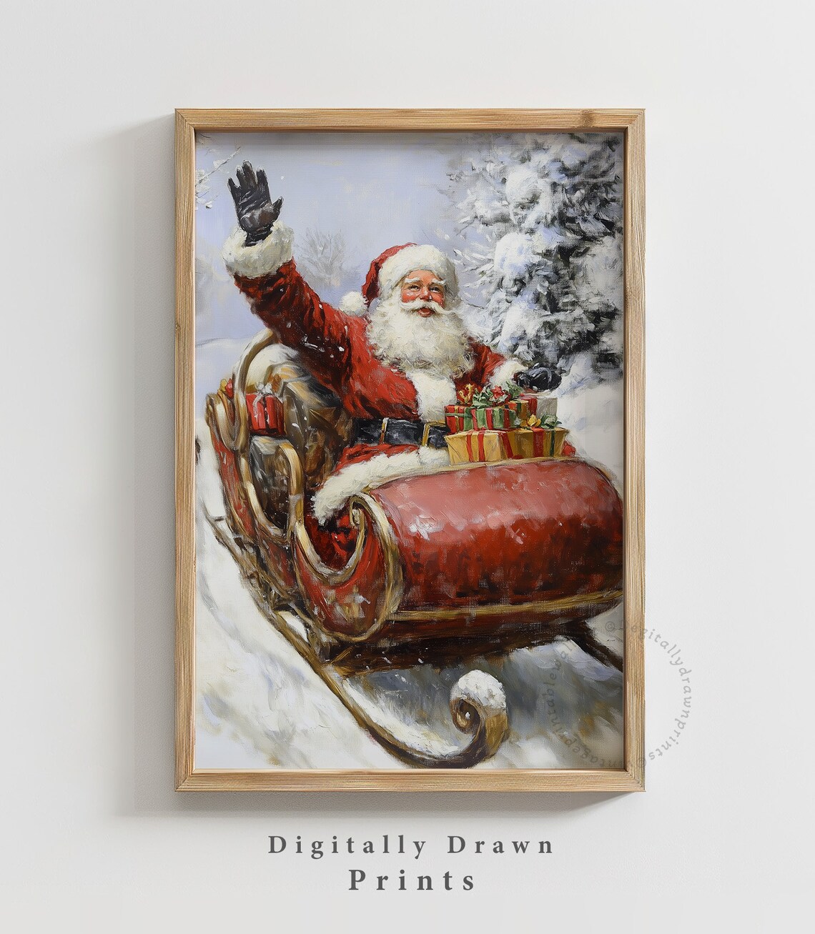Christmas Wall Art Vintage Snowy Santa Oil Painting Seasonal Christmas Decor Christmas Art Print