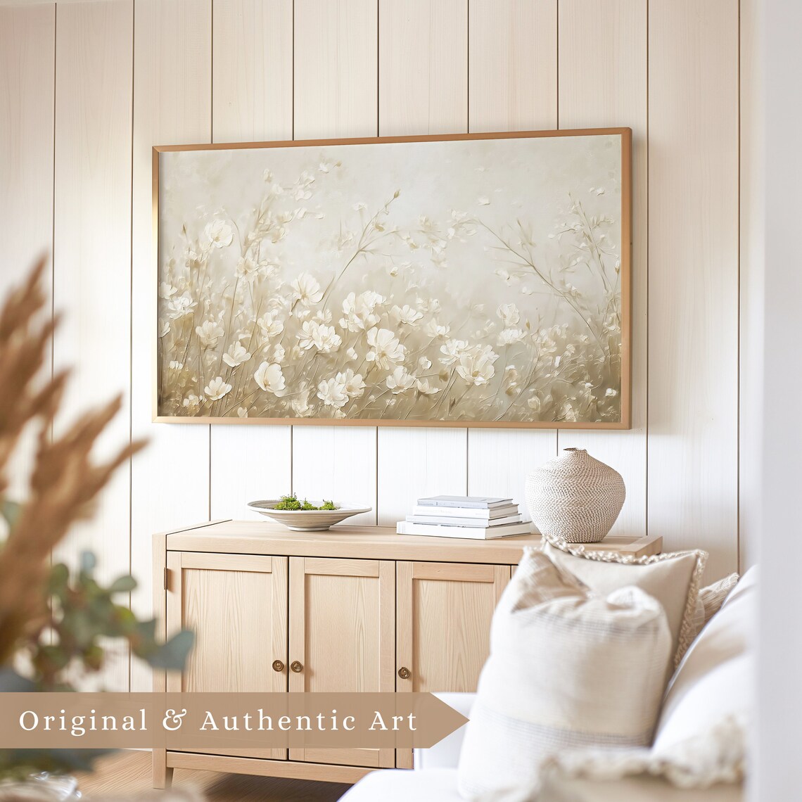 Neutral Beige Wildflowers Textured Oil Painting Botanical Poster - Image 3