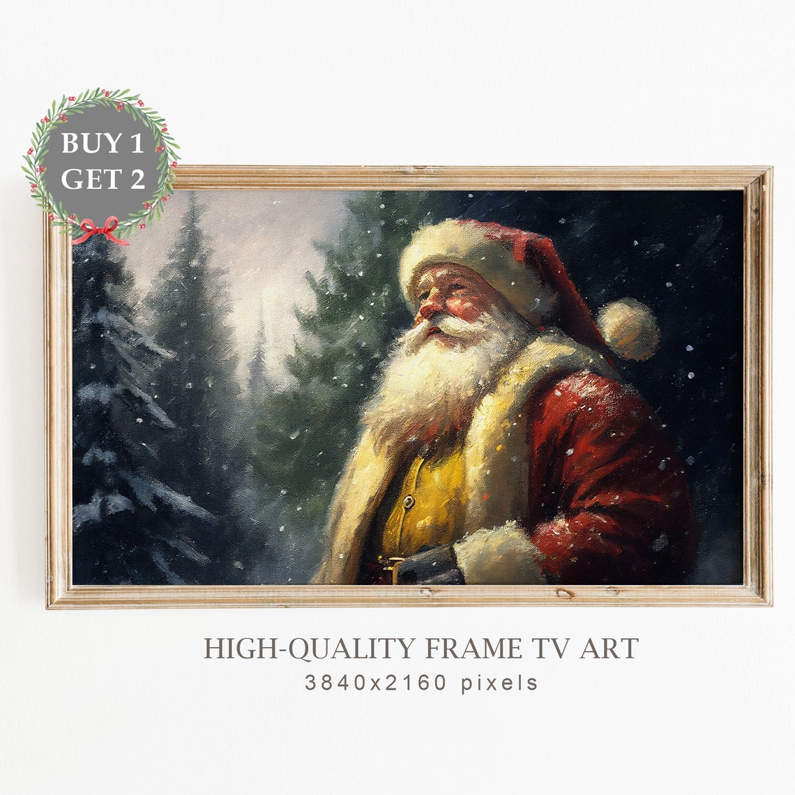 Vintage Santa Christmas Tv Frame Art Santa Oil Painting With Detailed Texture Holiday Art For Tv Seasonal Christmas Decor Tv Art