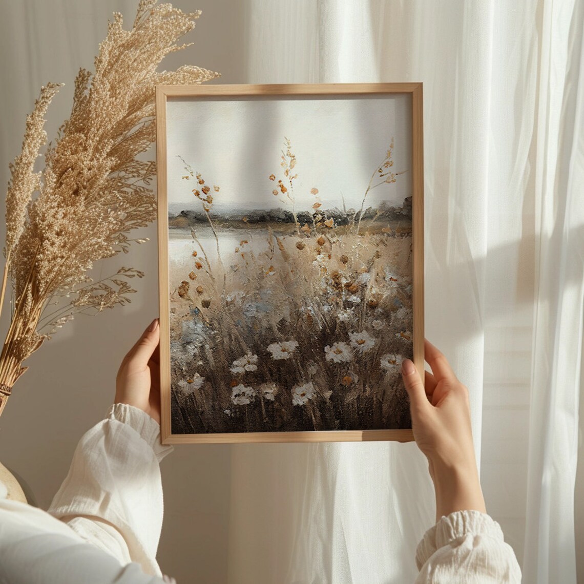 Wildflower Field Landscape Oil Painting Wall Art Print - Image 2