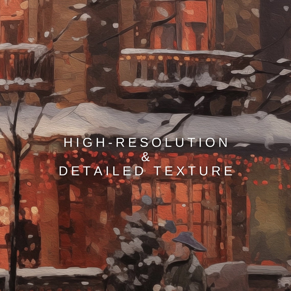Moody Christmas Wall Art Winter Oil Painting Of Snowy Houses Holiday Wall Art Cottagecore Decor - Image 2