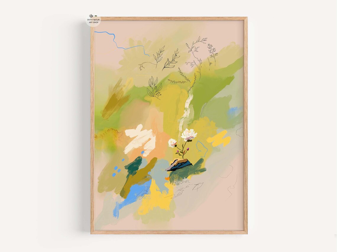 Abstract Botanical Art Print Modern Greenery Wall Decor Instant