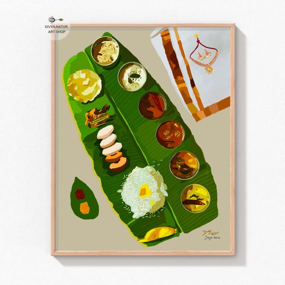 South Meal Art Print Premium Banana Leaf Traditional Food Artwork Tamil Kerala Telugu Poster For Kitchen Decor