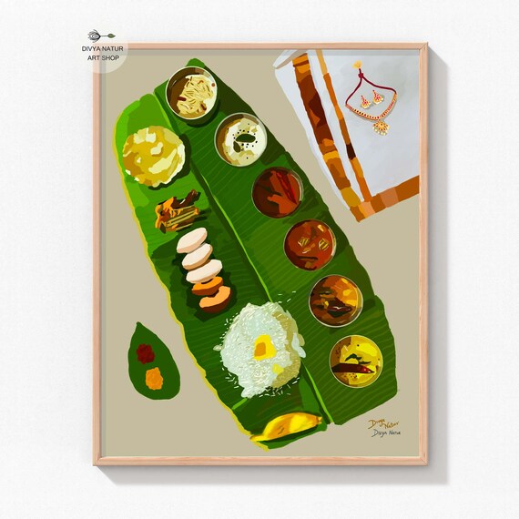 Traditional South Indian Banana Leaf Meal Festive Kitchen Art Print