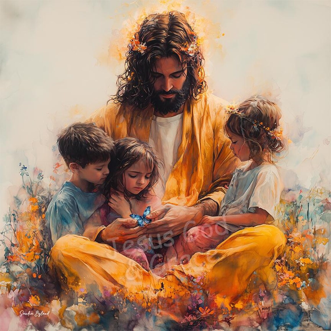 Jesus Butterfly And Children, Christian Family Art