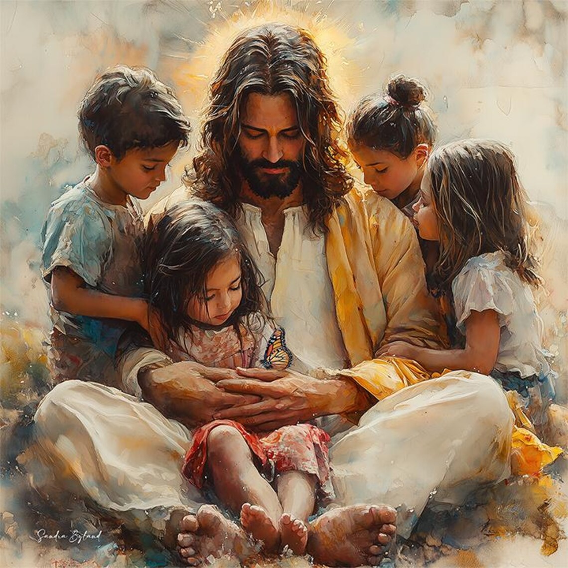 Jesus Children Butterfly Christian Family Art