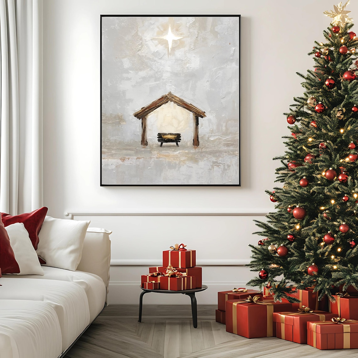 Christmas Manger Art Print, Nativity Painting