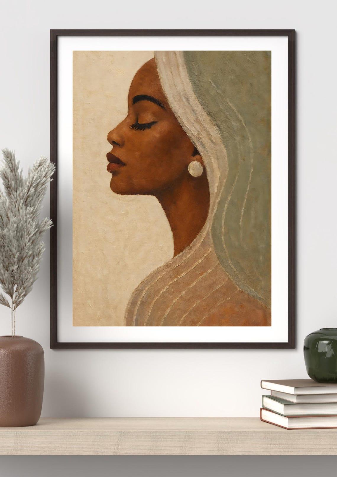 African Woman Minimalist Portrait Serene Neutral Decor Poster