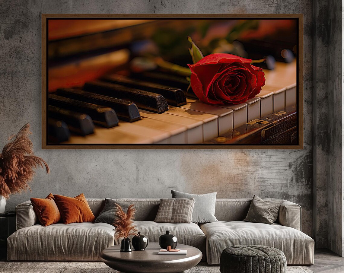 Red Rose On Piano Keys Romantic Music Still Life Photo Poster