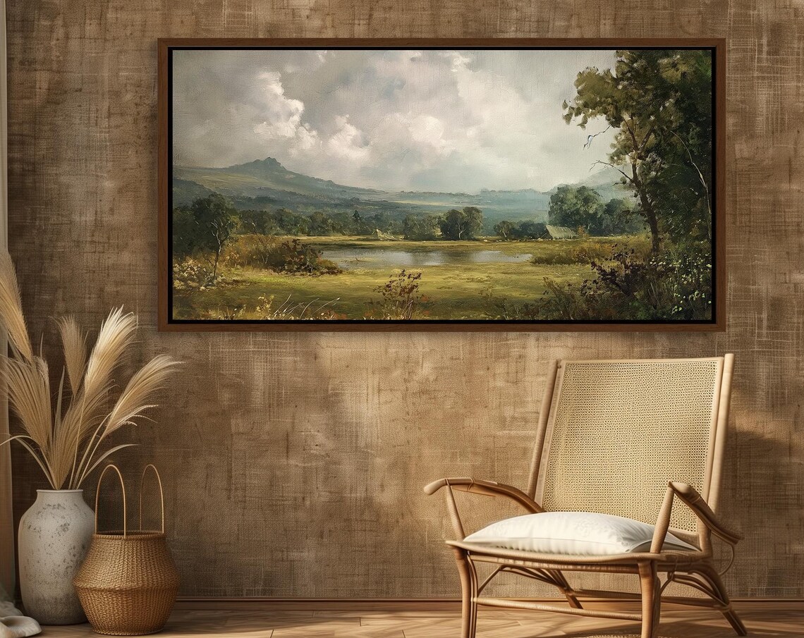 Vintage Countryside Landscape Art Print, Rustic Decor