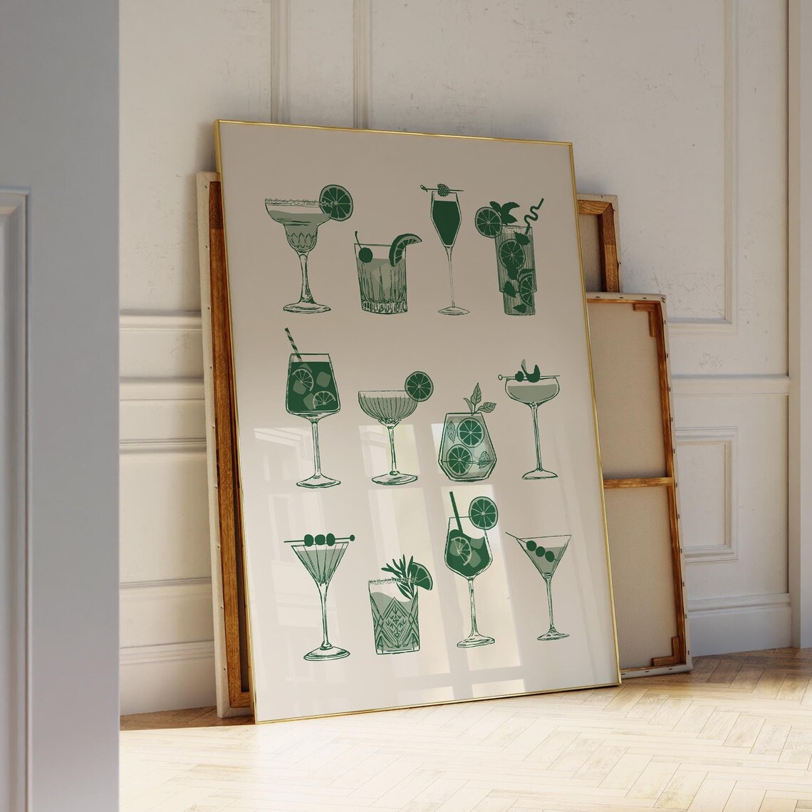 Green Cocktails Retro Bar Cart Art Print - Image 3