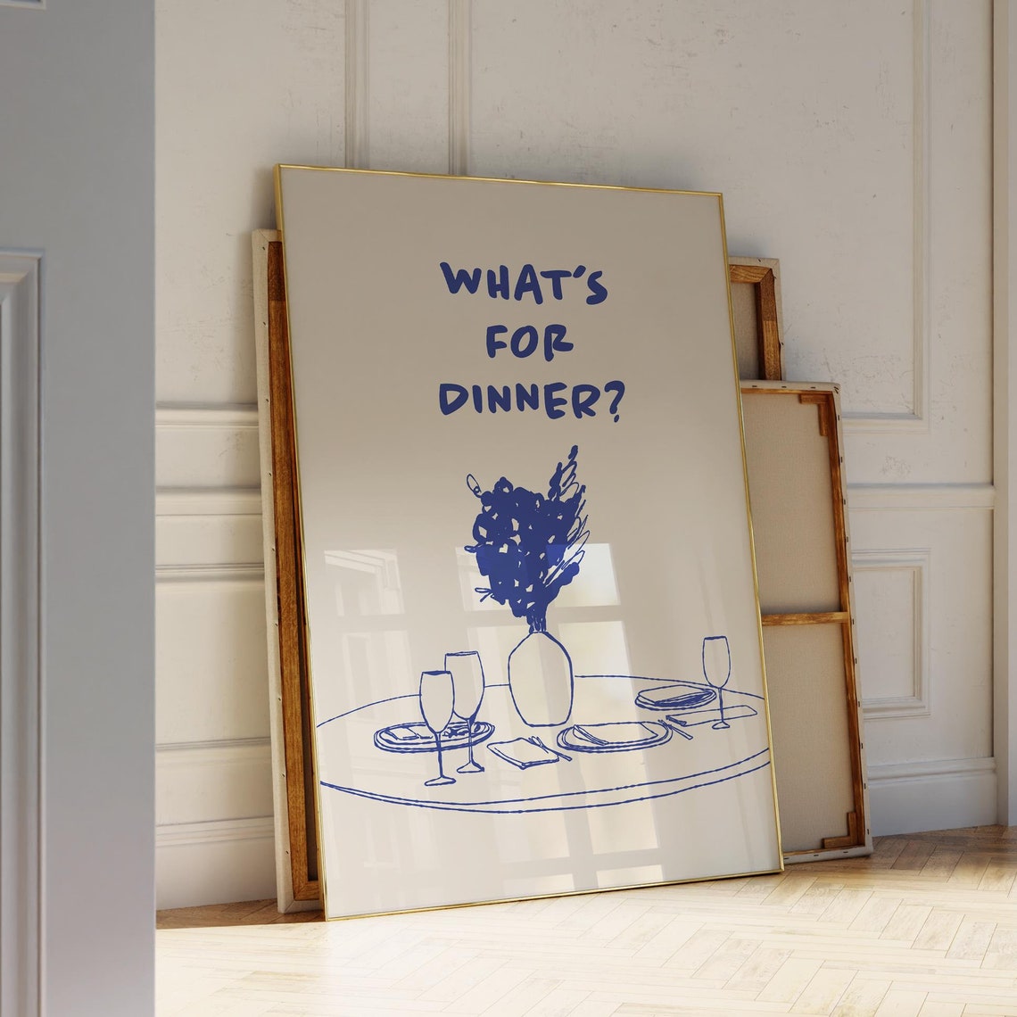 Blue Whats For Dinner Retro Kitchen Table Setting Sketch Wall Art - Image 3