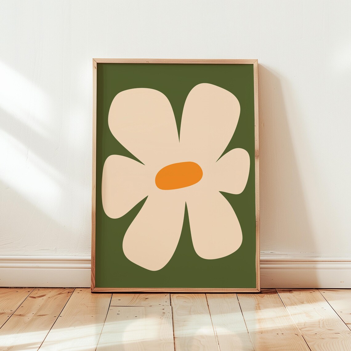 Forest Green Retro Daisy 60s Floral Abstract Botanical Poster