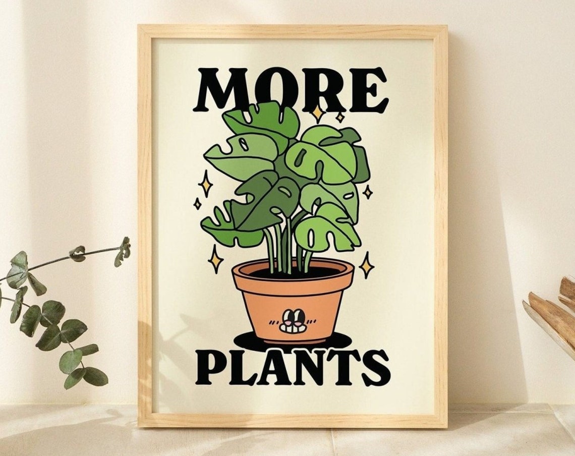 More Plants Monstera Retro Botanical Houseplant Decor Poster