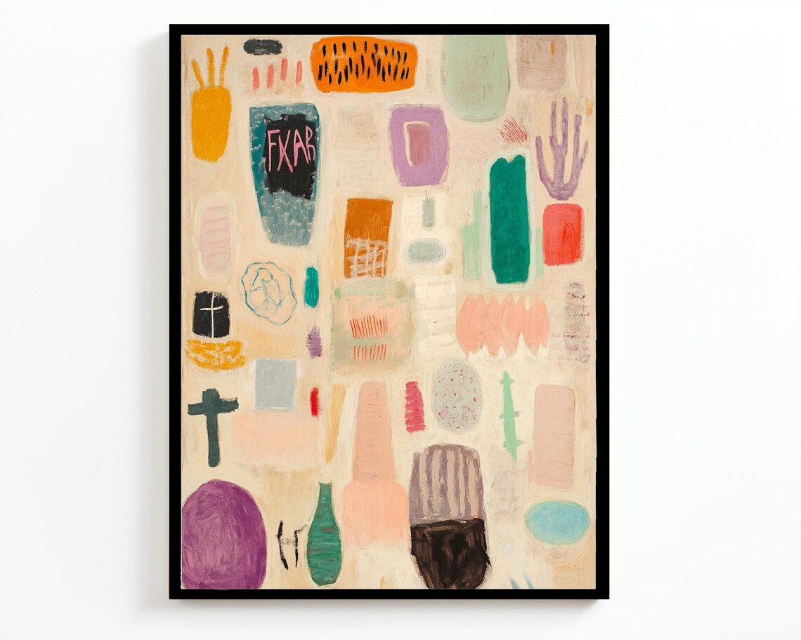 Playful Abstract Wall Art, Whimsical Pastel Shapes - Image 2