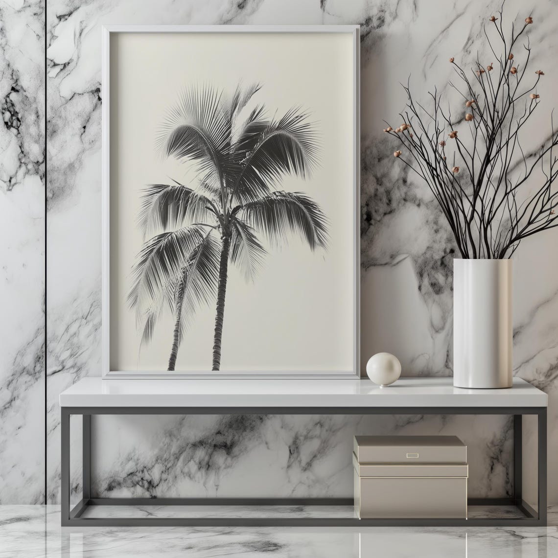 Tropical Palm Tree Wall Art Black And White Minimalist Print Modern Coastal Beach Wall Decor Minimalist Wall Art - Image 3