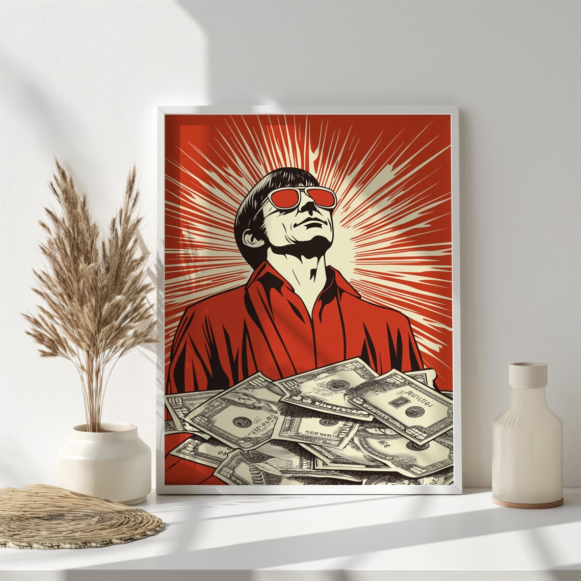 Money Success Retro Pop Art Man With Dollar Bills Motivational Print - Image 2
