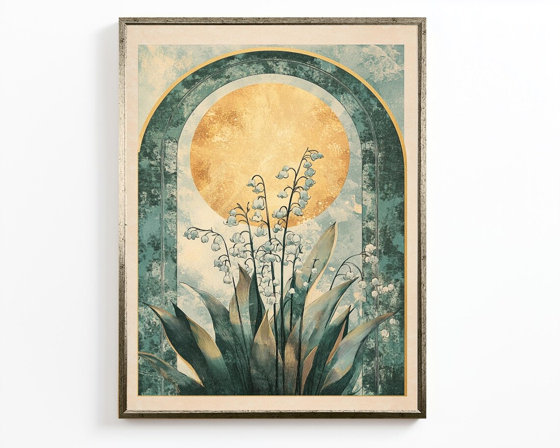 Golden Lily Of The Valley Sun Vintage Arch Botanical Wall Art Poster - Image 2
