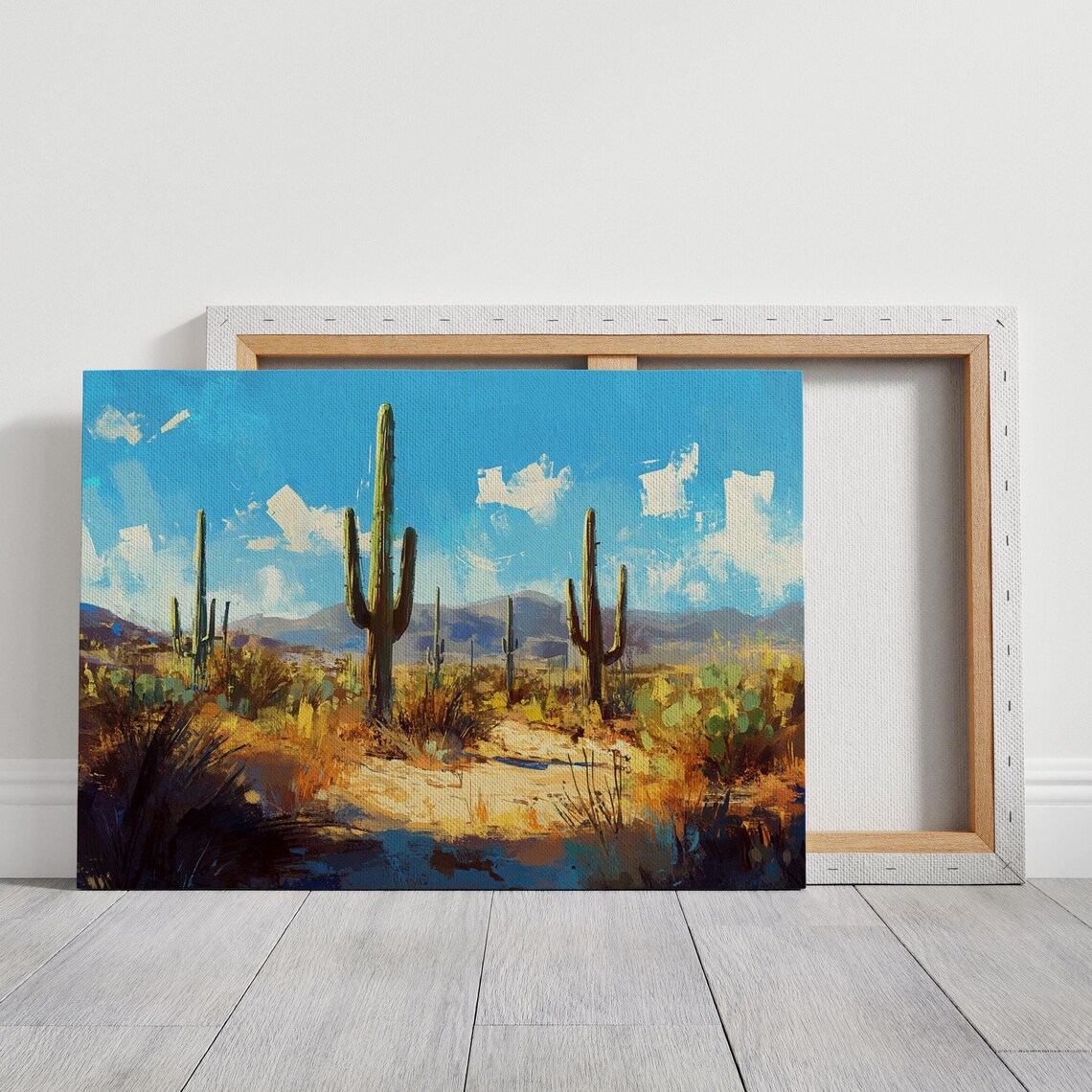 Saguaro Desert Landscape Blue Sky Cacti Southwest Impressionist Poster