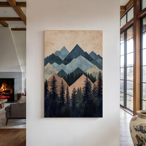 Modern Geometric Mountain Print Abstract Nature Wall Art Boho Forest Landscape Decor Earthy Tones Poster For Home Or Office