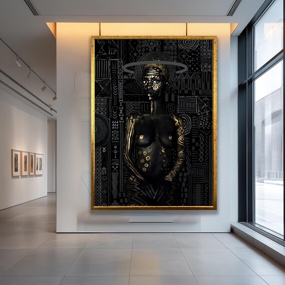 Afrocentric Black And Gold Tribal Goddess Bold Modern Art Poster