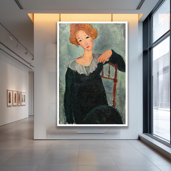 Amedeo Modigliani Style Woman Portrait In Black Dress Art Poster