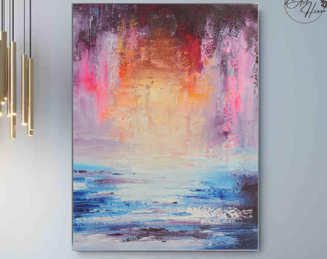 Fiery Pink Sunset Over Blue Sea Abstract Seascape Modern Poster - Image 4