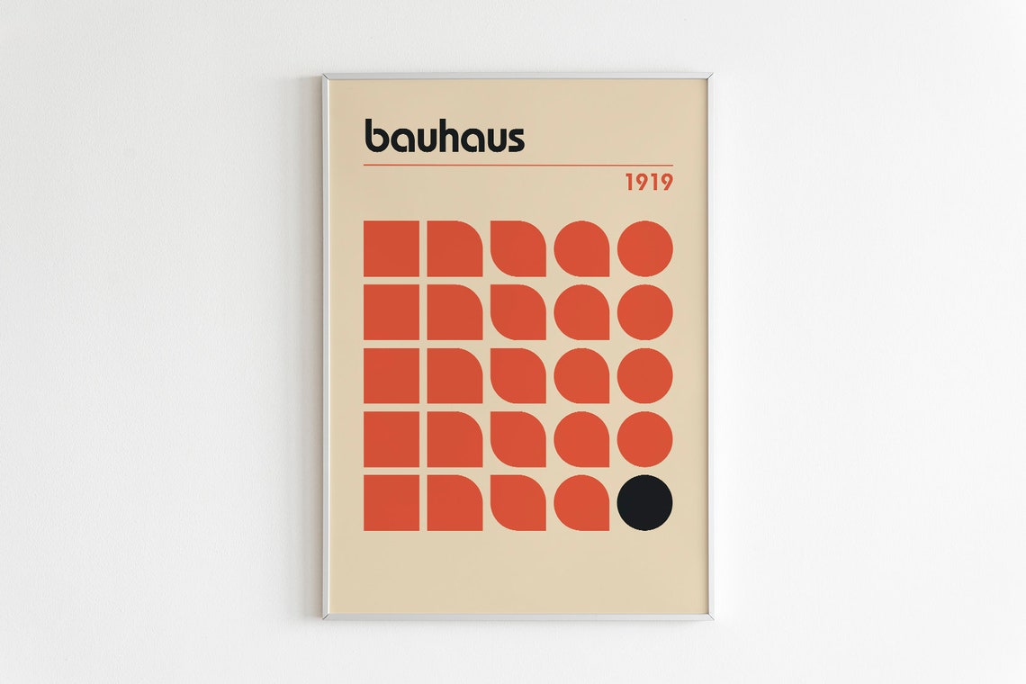 Bauhaus 1919 Orange Geometric Grid Pattern Minimalist Abstract Poster