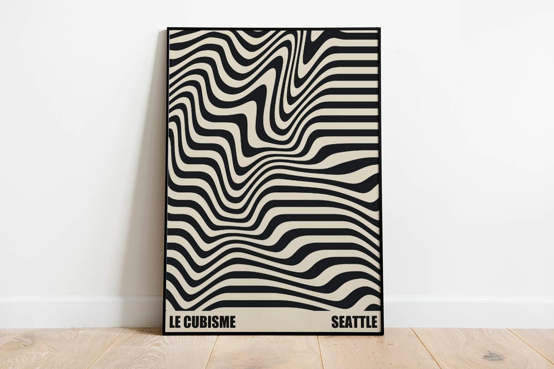 Le Cubisme Seattle Black Cream Op Art Wavy Lines Pattern Poster - Image 4