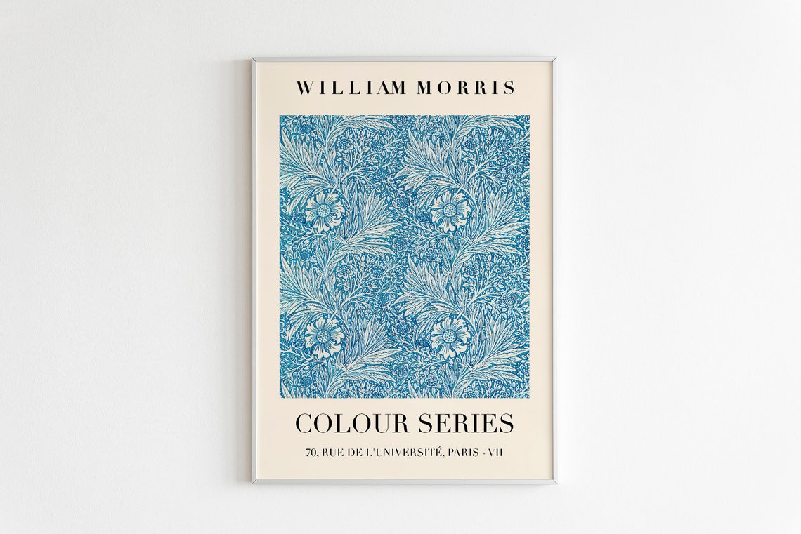 William Morris Blue Marigold Floral Colour Series Exhibition Print