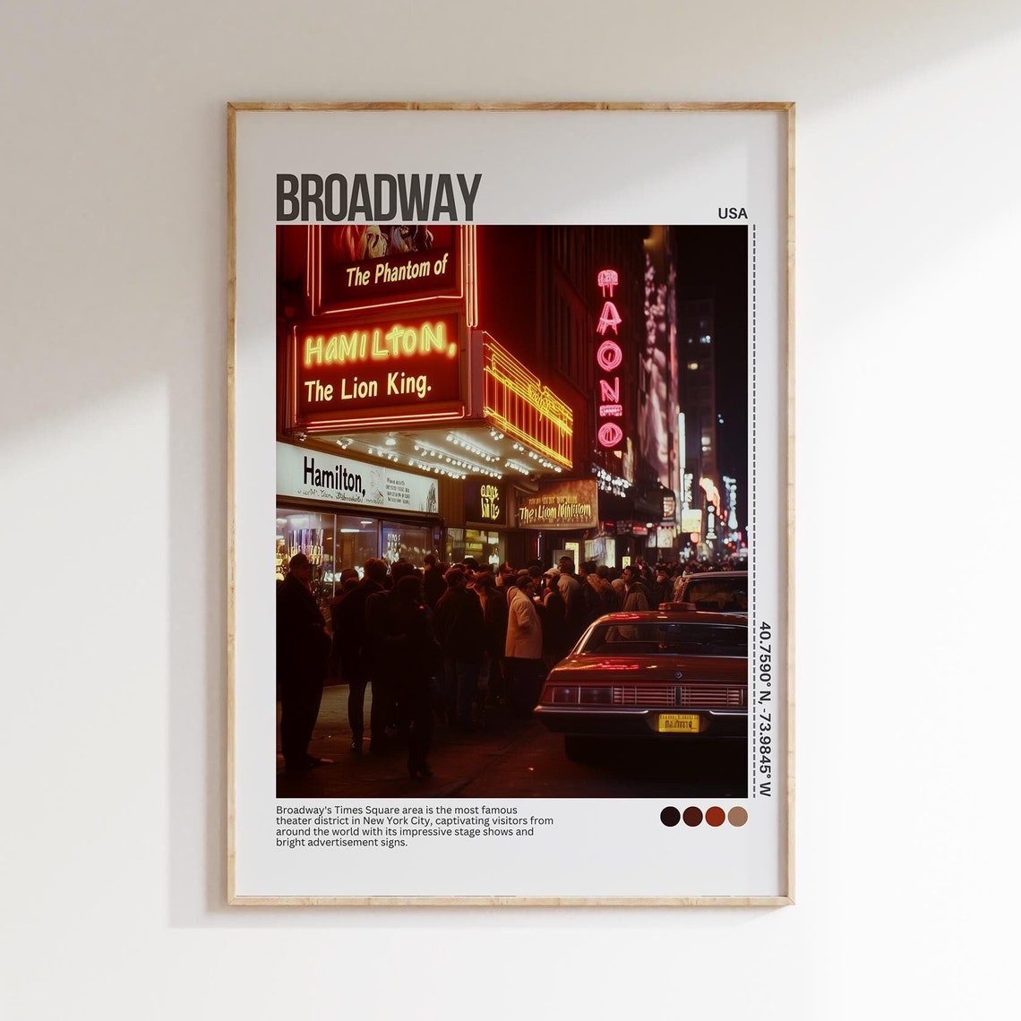Broadway Times Square Neon Night New York City Travel Poster