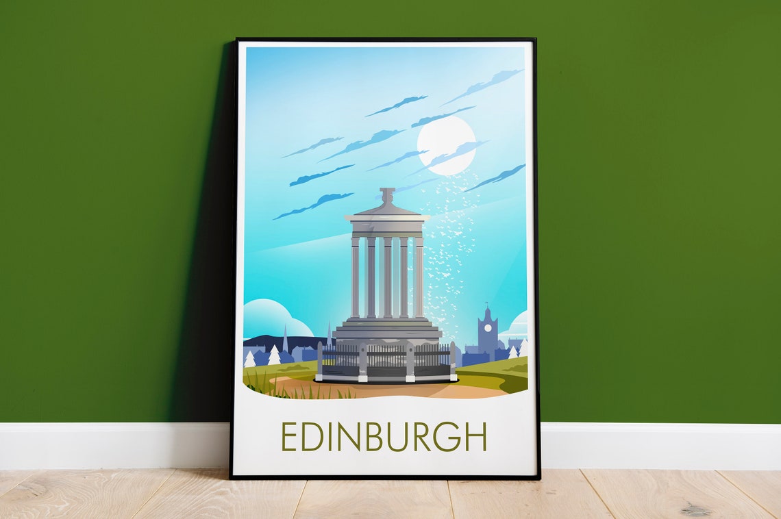 Edinburgh Scotland Calton Hill Monument Sunny City Skyline Poster