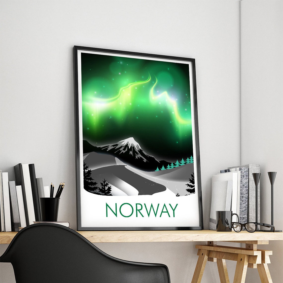 Norway Northern Lights Aurora Snow Mountain Night Travel Poster - Image 4