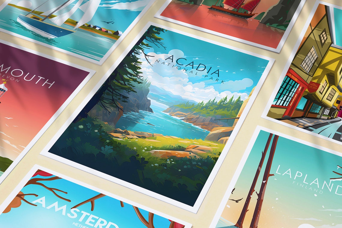 Acadia National Park Maine Blue Ocean Cliff Coast Travel Poster - Image 3