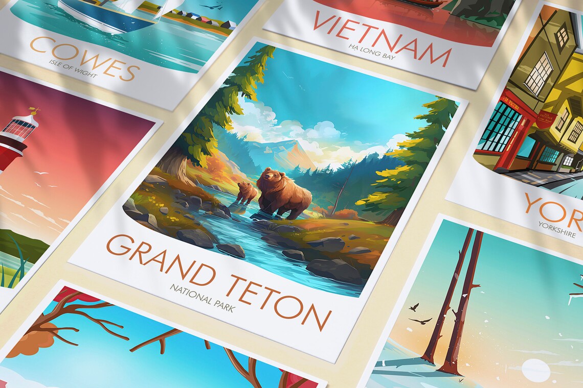Grand Teton National Park Grizzly Bears Mountain Stream Wyoming Peaks Travel Poster - Image 3