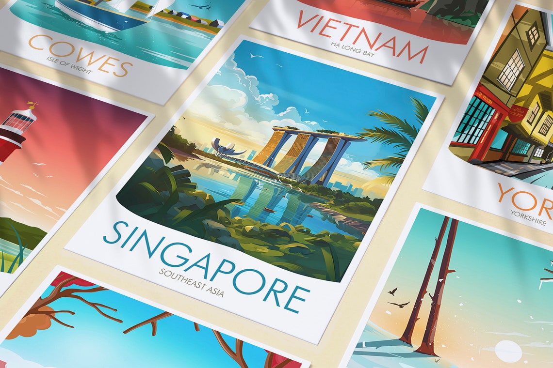 Singapore Marina Bay Sands Skyline Tropical Island Travel Poster - Image 3