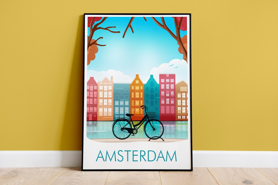 Amsterdam Canal House Travel Poster, Europe