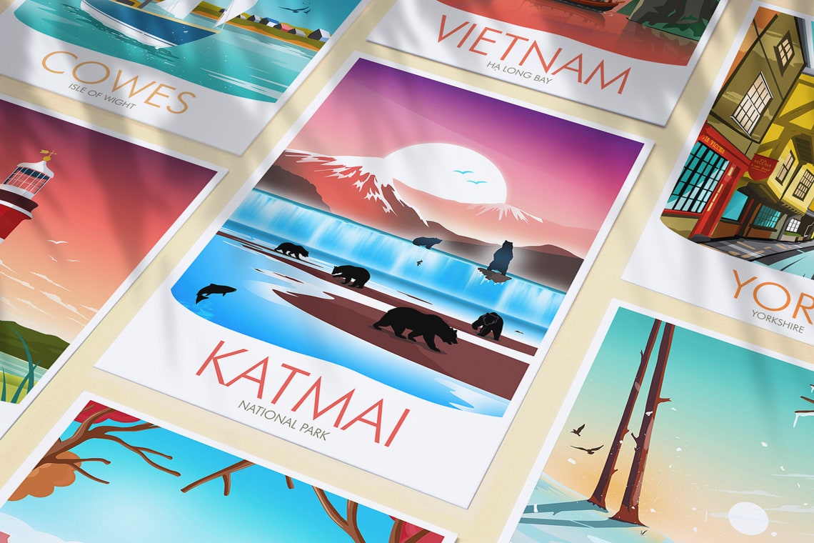 Katmai National Park Alaska Bears Salmon Fishing Falls Poster - Image 3