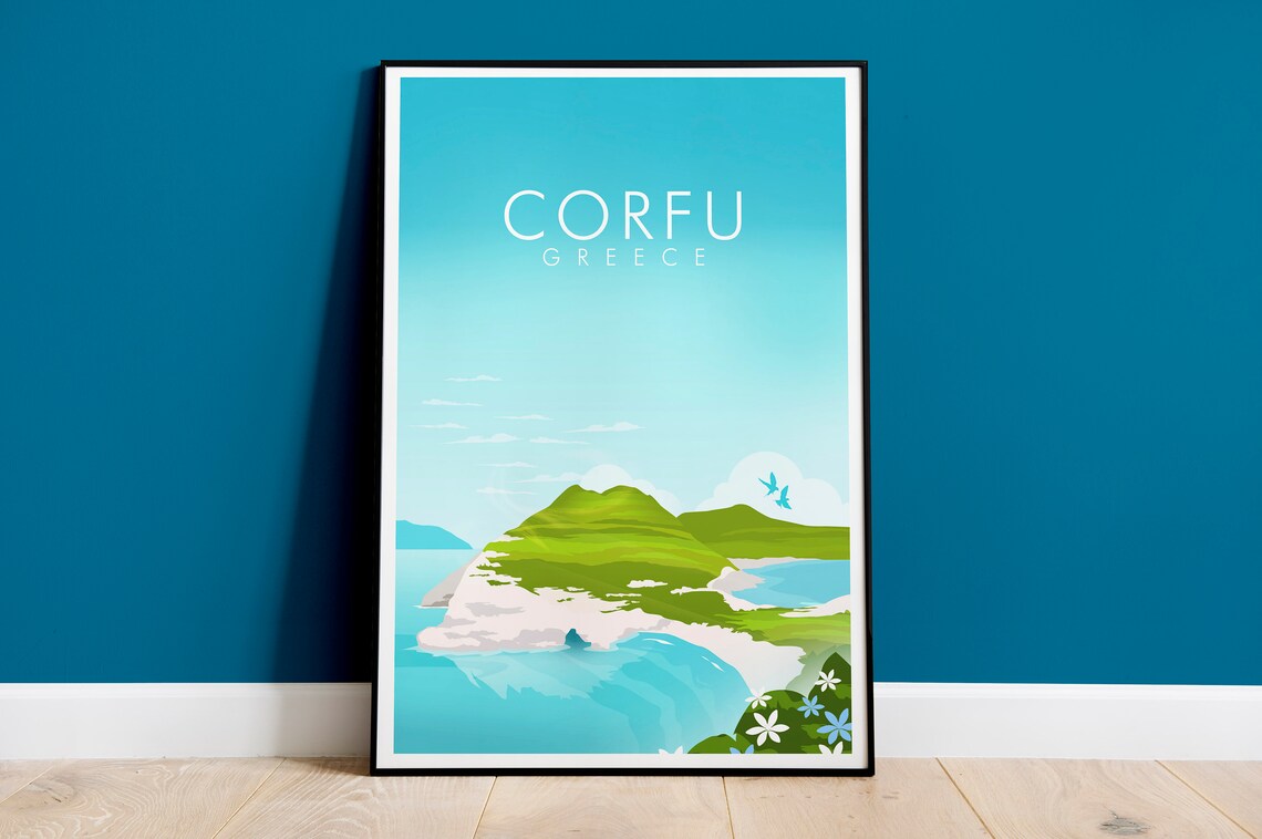 Corfu Travel Poster, Abstract Modern Decor