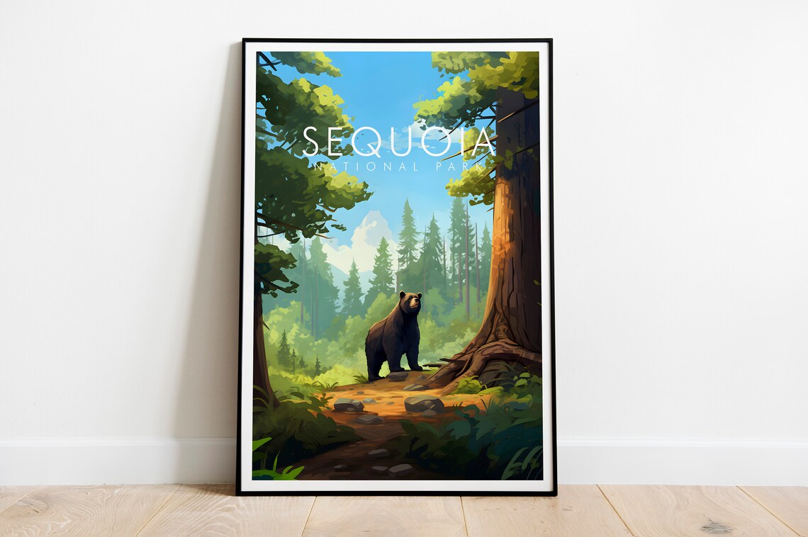 Sequoia National Park Black Bear Giant Trees Forest Trail California Travel Poster - Image 2