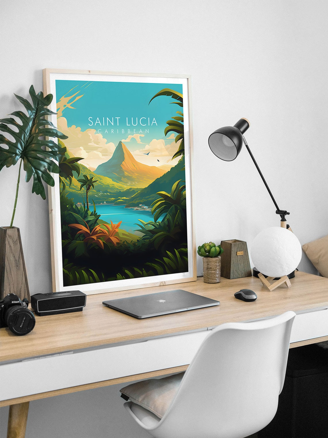 Saint Lucia Caribbean Tropical Lagoon Volcanic Hills Travel Poster - Image 2