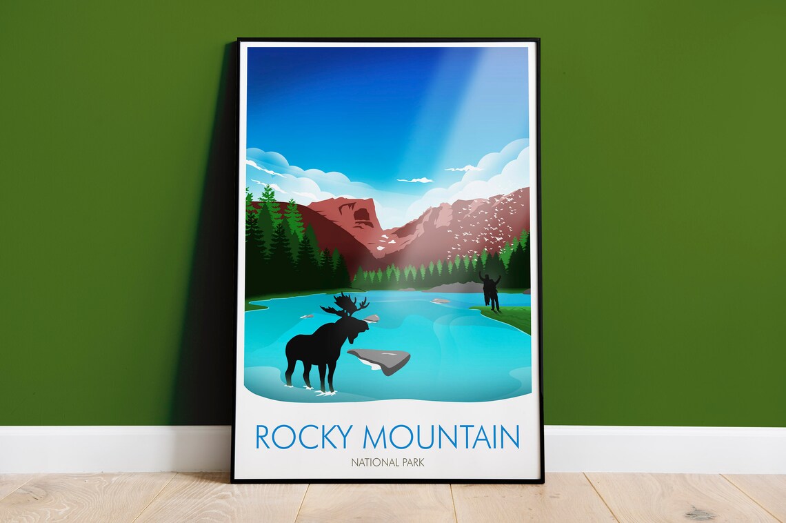 Rocky Mountain National Park Moose Lake Sunrise Wildlife Travel Poster