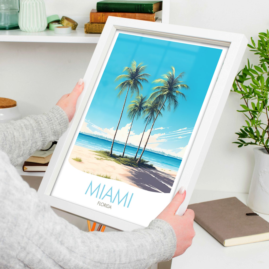 Miami Florida Beach Palm Trees Ocean Retro Travel Art Poster - Image 4