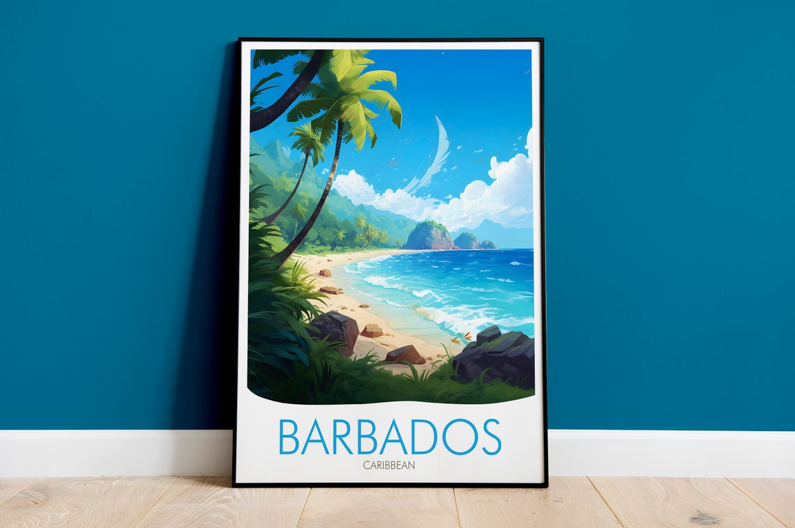 Barbados Caribbean Palm Beach Turquoise Surf Island Travel Poster