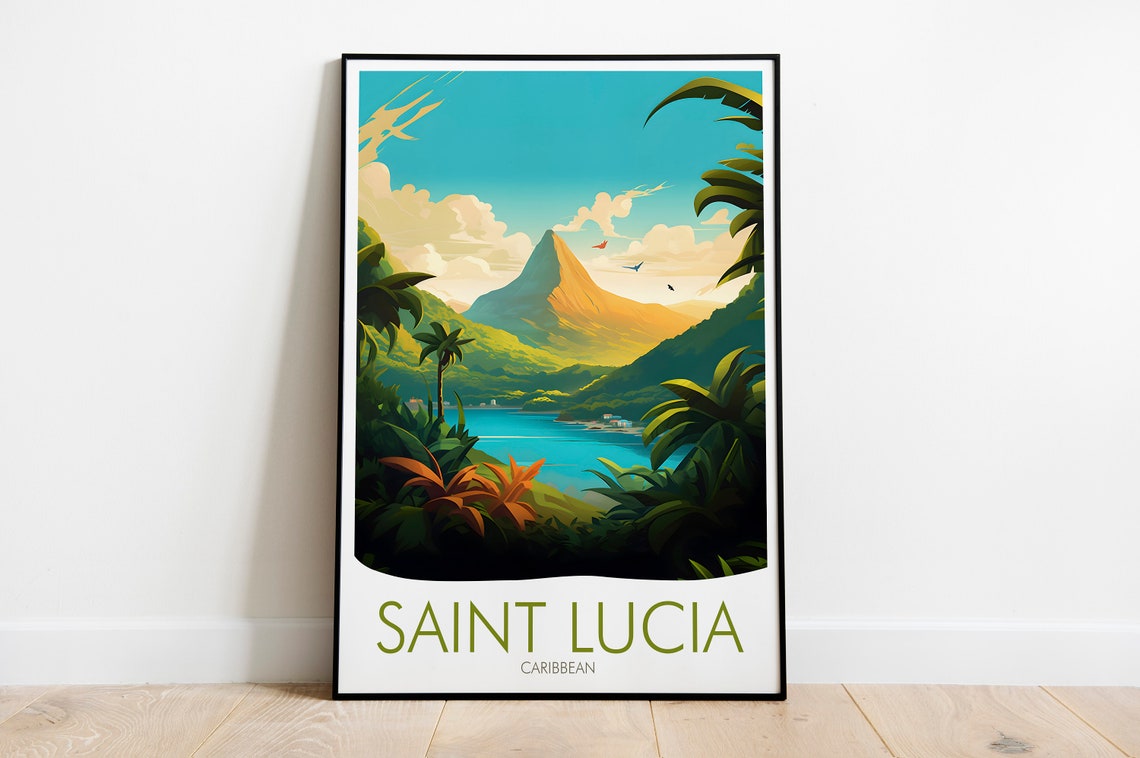 Saint Lucia Caribbean Volcanic Peak Tropical Bay Travel Poster - Image 2