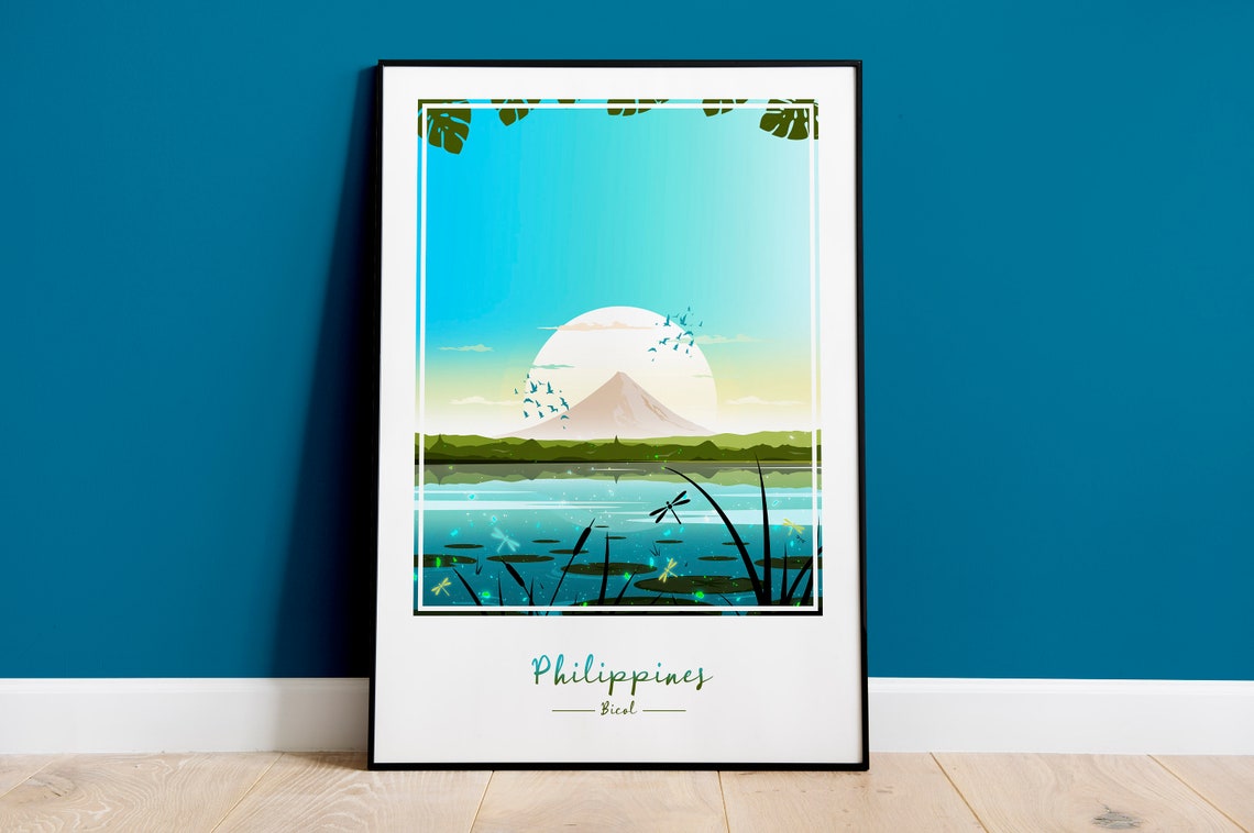 Philippines Bicol Volcano Lake Sunrise Dragonfly Nature Art Poster